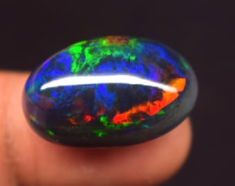 Black Ethiopian Opal Cabochon 14.40 Ct Oval Loose Gemstone for Jewelry Making