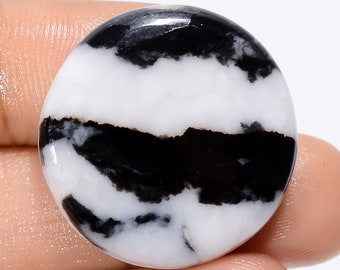 Amazing Top Grade Quality 100% Natural Black Zebra Jasper Round Shape Cabochon Loose Gemstone For Making Jewelry 37 Ct. 26X26X5 mm SB-29114