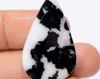 Unique Top Grade Quality 100% Natural Black Zebra Jasper Pear Shape Cabochon Loose Gemstone For Making Jewelry 26 Ct. 33X19X4 mm SB-29186