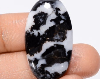 Amazing Top Grade Quality 100% Natural Black Zebra Jasper Oval Shape Cabochon Loose Gemstone For Making Jewelry 31.5 Ct. 32X18X5 mm SB-29115