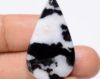 Outstanding Top Grade Quality 100% Natural Black Zebra Jasper Pear Shape Cabochon Gemstone For Making Jewelry 21.5 Ct. 33X19X3 mm SB-29105