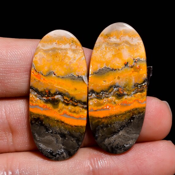 24 Ct Classic Top Grade Quality 100% Natural Bumble Bee Jasper Oval Shape Cabochon Loose Gemstone Pair For Making Earrings 21X15X4mm K-2526