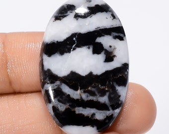 Excellent Top Grade Quality 100% Natural Black Zebra Jasper Oval Shape Cabochon Loose Gemstone For Making Jewelry 45 Ct. 35X21X5 mm SB-29096