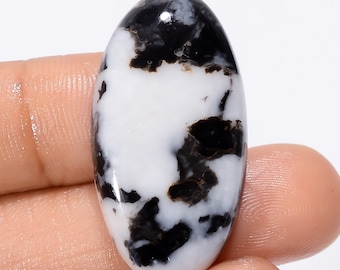 Beautiful Top Grade Quality 100% Natural Black Zebra Jasper Oval Shape Cabochon Loose Gemstone For Making Jewelry 35.5 Ct 33X17X6mm SB-29192