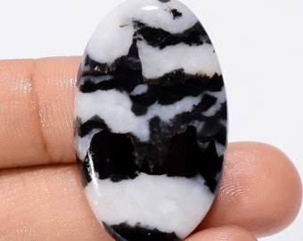 Immaculate Top Grade Quality 100% Natural Black Zebra Jasper Oval Shape Cabochon Loose Gemstone For Making Jewelry 39 Ct 35X21X4 mm SB-29125