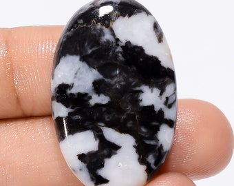 Supreme Top Grade Quality 100% Natural Black Zebra Jasper Oval Shape Cabochon Loose Gemstone For Making Jewelry 35 Ct. 33X20X5 mm SB-29109