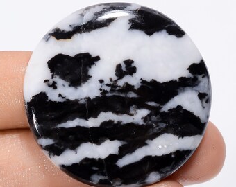 Amazing Top Grade Quality 100% Natural Black Zebra Jasper Round Shape Cabochon Loose Gemstone For Making Jewelry 67 Ct. 36X36X5 mm SB-29089