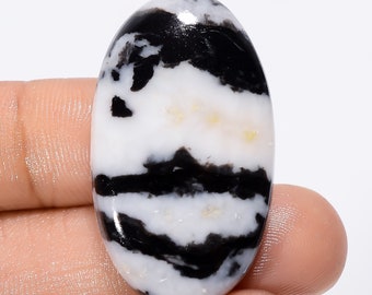 Beautiful Top Grade Quality 100% Natural Black Zebra Jasper Oval Shape Cabochon Loose Gemstone For Making Jewelry 44.5 Ct 36X20X5mm SB-29093