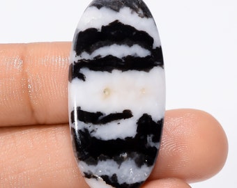 Unique Top Grade Quality 100% Natural Black Zebra Jasper Oval Shape Cabochon Loose Gemstone For Making Jewelry 32.5 Ct. 37X17X4 mm SB-29161