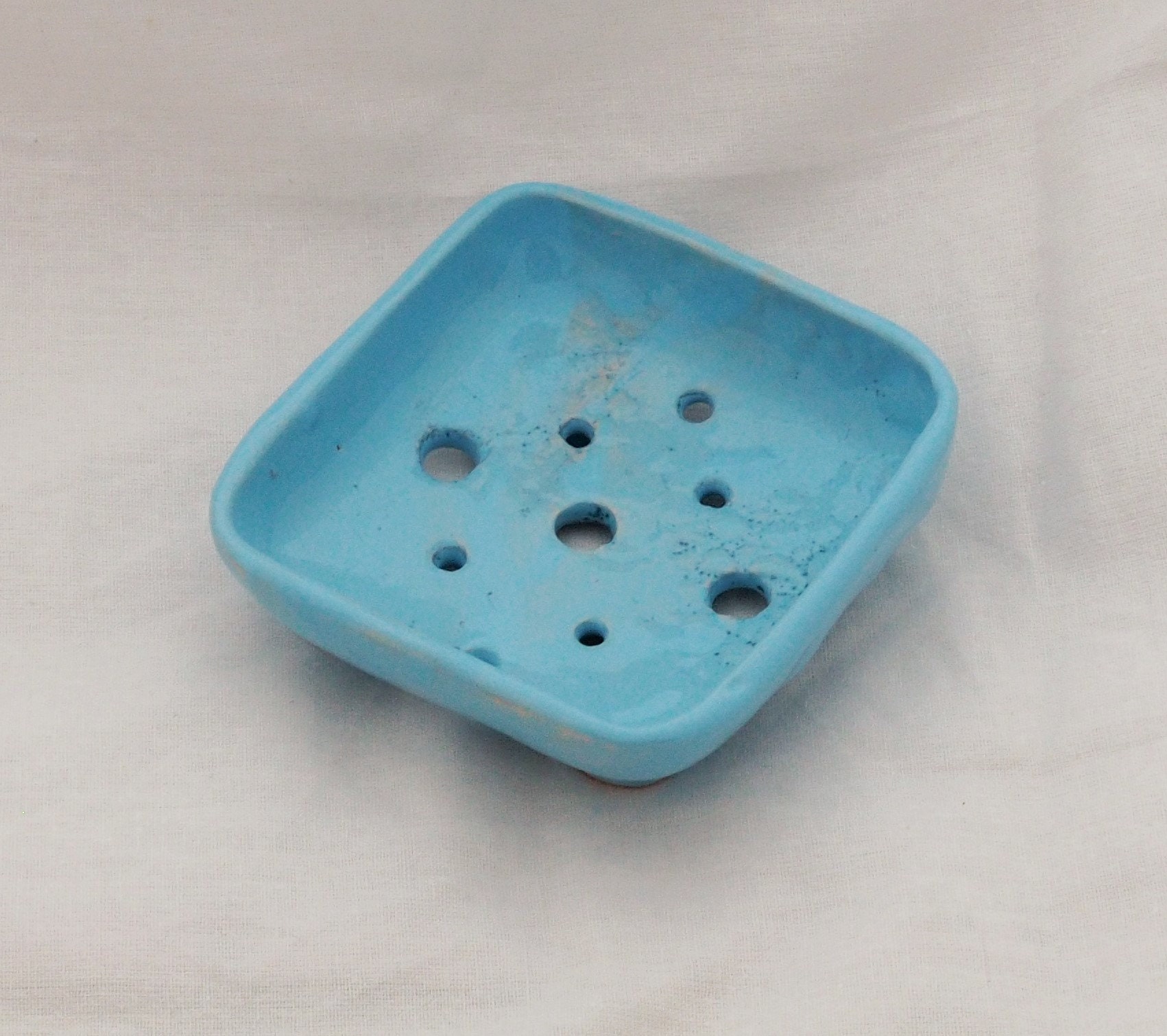 Blue Ceramic Square Soap Dish Handmade Draining Soap Tray Etsy