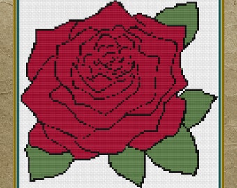 Einfaches rotes Rosen Kreuzstichmuster