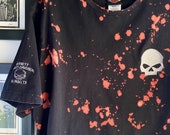 custom vtg bleach splatter harley davidson motorcycles embroidered skull crop top tee vintage y2k acid wash biker graphic cropped t-shirt lf