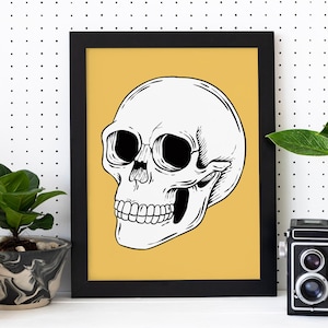 Druckbare Totenkopf Wand Kunst, Senf Gelb & Schwarz Grunge Wand Dekor, 4x6, 5x7, 8x10