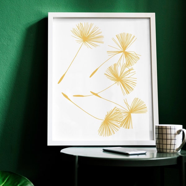 Yellow Floral Printable Line Art, Modern Dandelion Flowers, Digital Download, 4x6, 5x7, 8x10, 8.5x11, 11x14