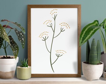 Printable Flower Wall Art, Mustard Yellow & Green Print, 4x6, 5x7, 8x10, 8.5x11