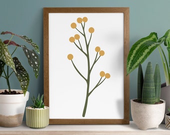 Modern Art Printable, Mustard Yellow & Green Tree Branch, 8x10 Wall Art, 4x6 Digital Download