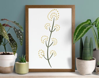 Modern Flower Printable, Mustard Yellow & Green Wall Art, 4x6, 5x7, 8x10, 8.5x11