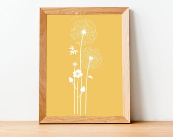 Mustard Yellow Dandelion Printable Artwork, 4x6, 5x7, 8x10, 8.5x11, 11x14
