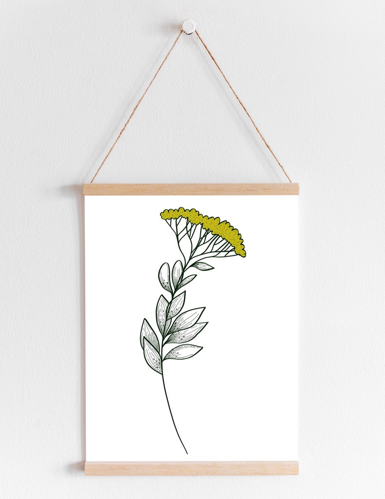 Modern Floral Printable Artwork, Green Bushy Flower with Leaves, 3.5x5, 4x6, 5x7, 8x10, 8.5x11 image 2