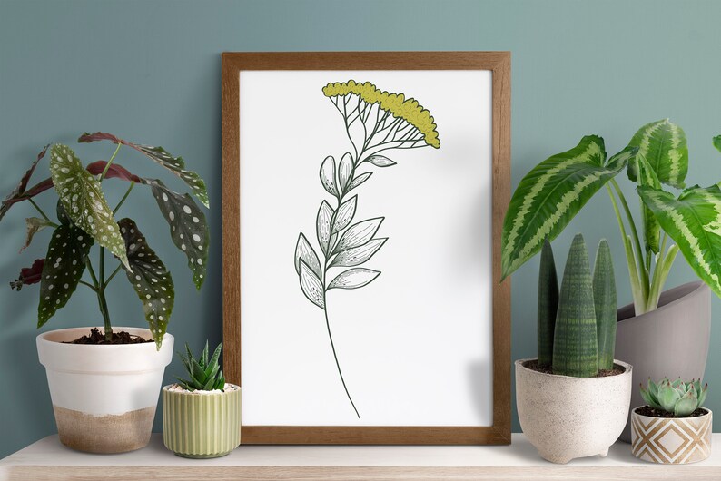 Modern Floral Printable Artwork, Green Bushy Flower with Leaves, 3.5x5, 4x6, 5x7, 8x10, 8.5x11 image 3