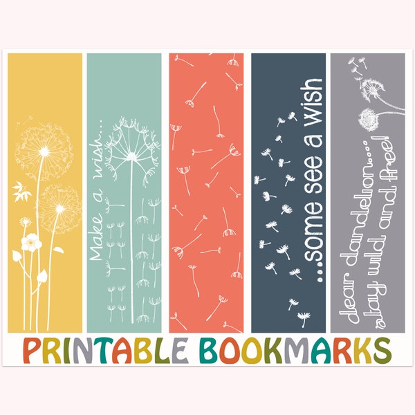 Dandelion Bookmarks 7.5x2, Printable Colorful Chalk Artwork Page Markers, Bookish Accessories Download