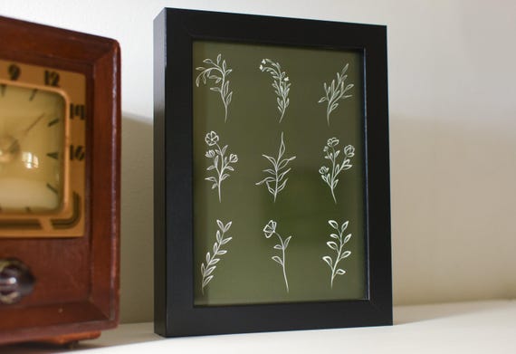 Botanical Flowers Printable Artwork, Dark Green Livingroom Decor, 4x6, 5x7, 8x10, 8.5x11, 11x14