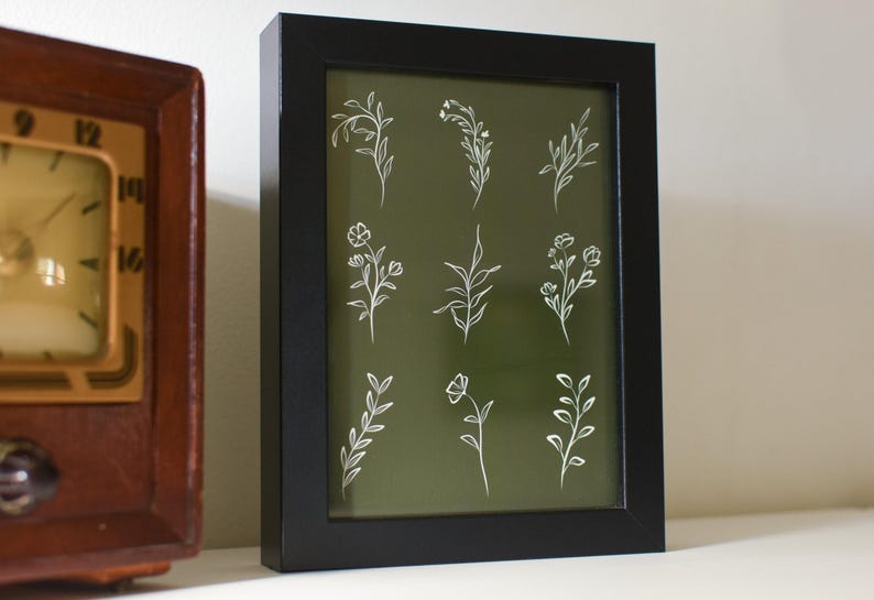 Botanical Flowers Printable Artwork, Dark Green Livingroom Decor, 4x6, 5x7, 8x10, 8.5x11, 11x14 image 1