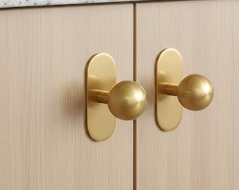 Brass Cabinet Knob with Backplate: Mid-Century Modern Style