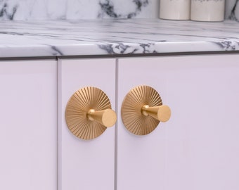 1.9" Round Starburst Brass Backplate with Knob Mid Century Modern (One Knob and backplate included)