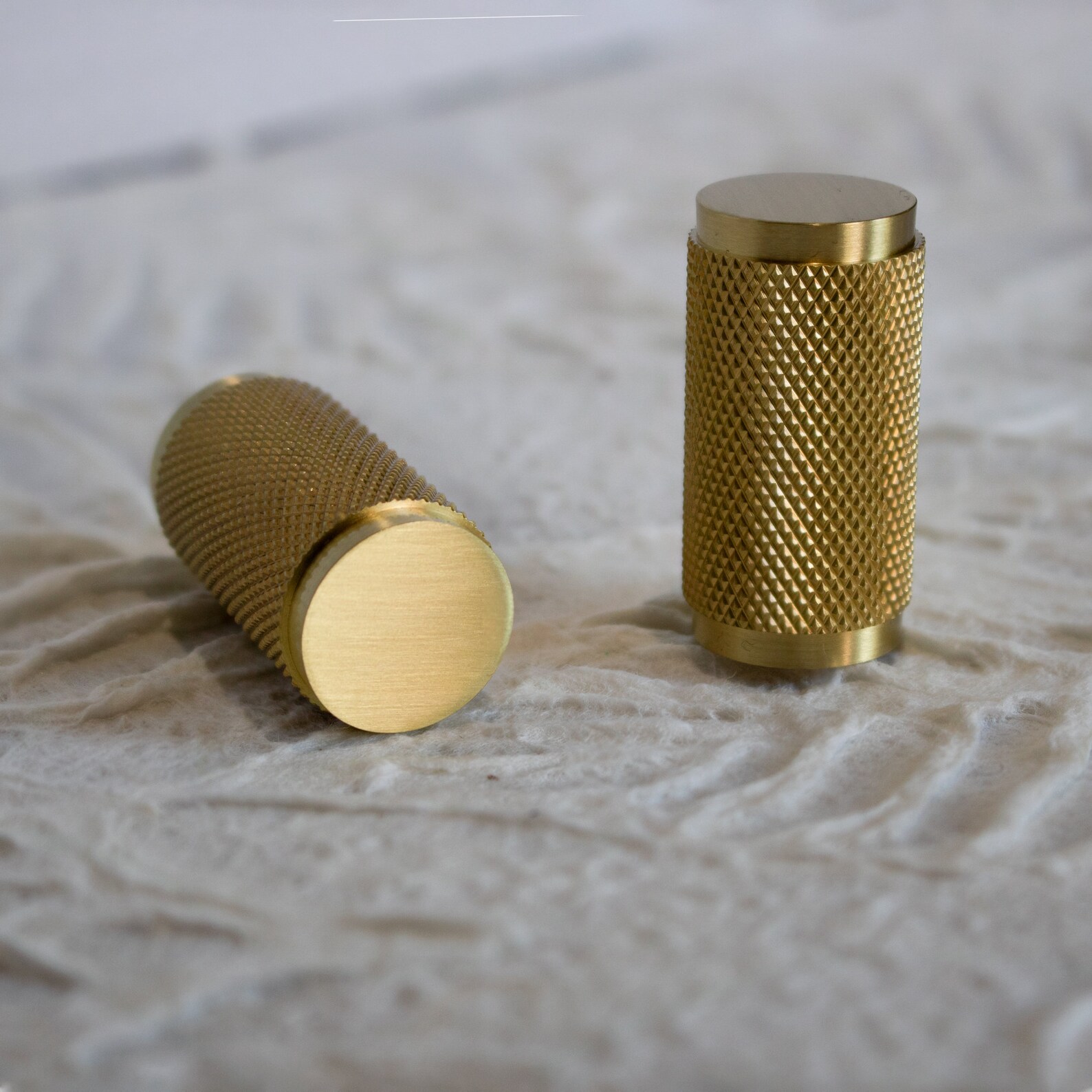 Solid Brass Modern Knurled Knob in Brushed Gold or Gray Etsy