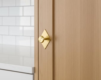 Brass Knob with Diamond Backplate - Modern Design - EXCLUSIVE