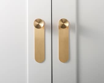 Redefine Hardware Brass Mid-Century Concave Cabinet Knob with Backplate (2 knobs 2 plates included)