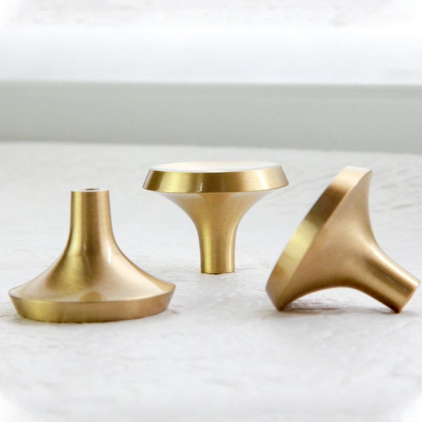 Mid Century Modern Solid Brass | Brushed Brass Gold Cabinet Knob, Premium Quality, Kitchen Cabinets and Furniture, *Fast Shipping From USA