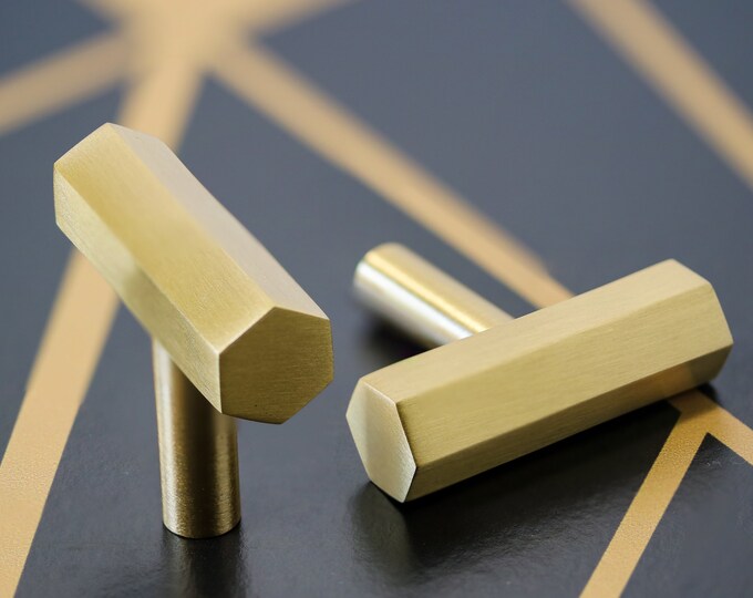 Premium Solid Brass Hexagon Kitchen Knob Natural Etsy