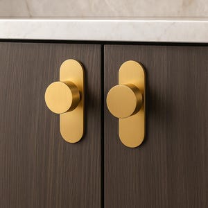 Pomo de latón macizo para gabinete con placa trasera: estilo moderno de mediados de siglo