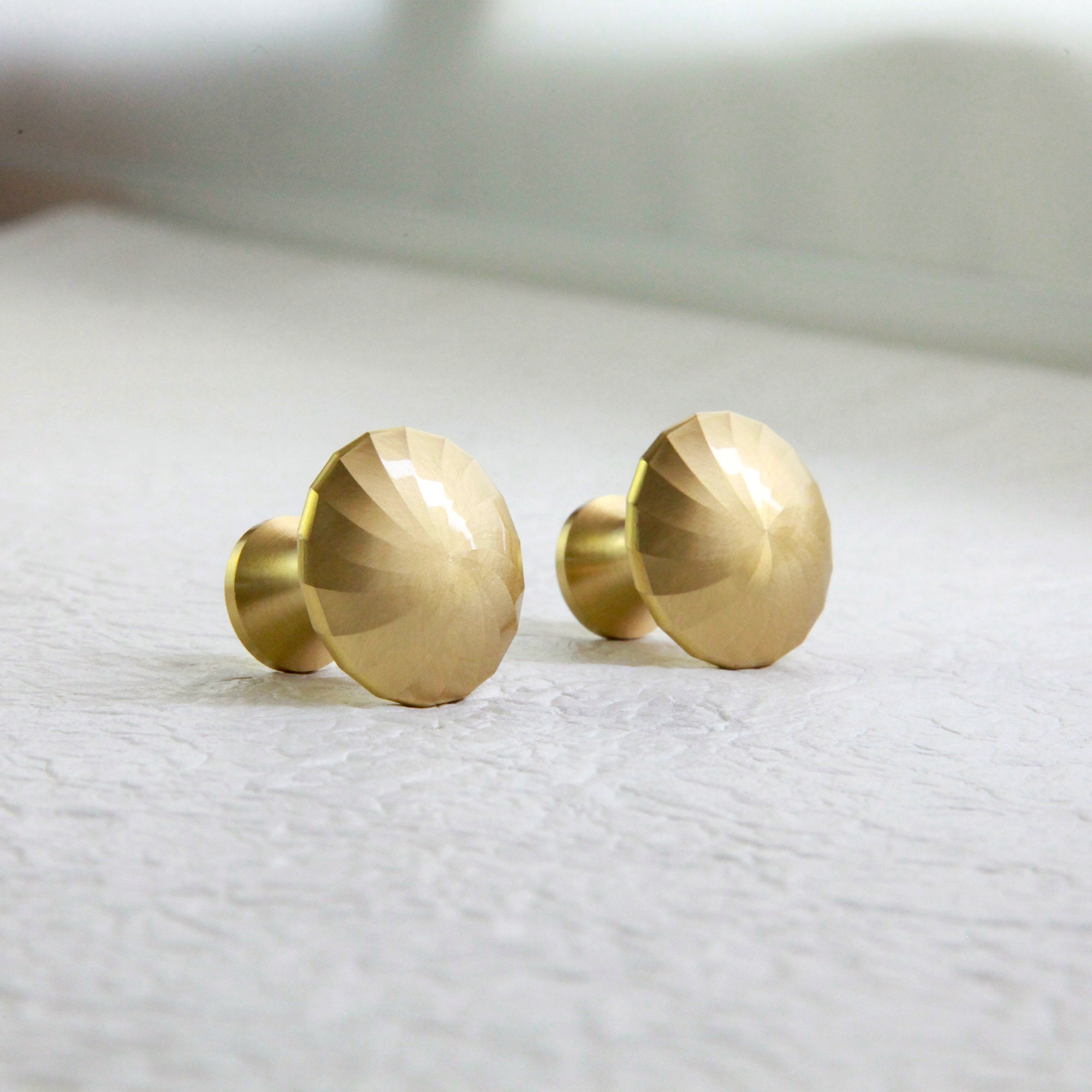Solid Brass Brushed Gold Knob Modern Design Etsy