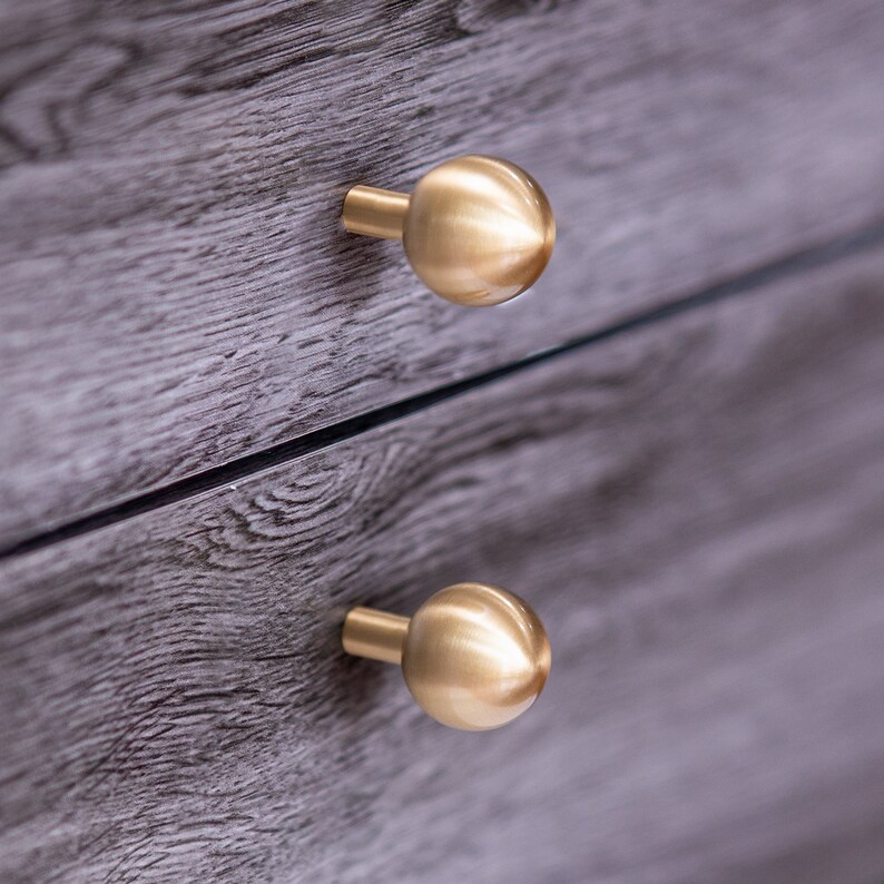 Solid Brass Modern Ball Sphere Knob Brushed Brass for Etsy