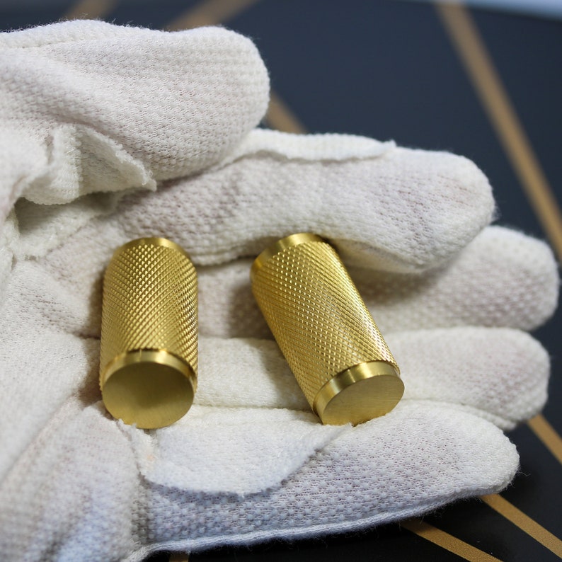 Solid Brass Modern Knurled Knob in Brushed Gold or Gray Etsy