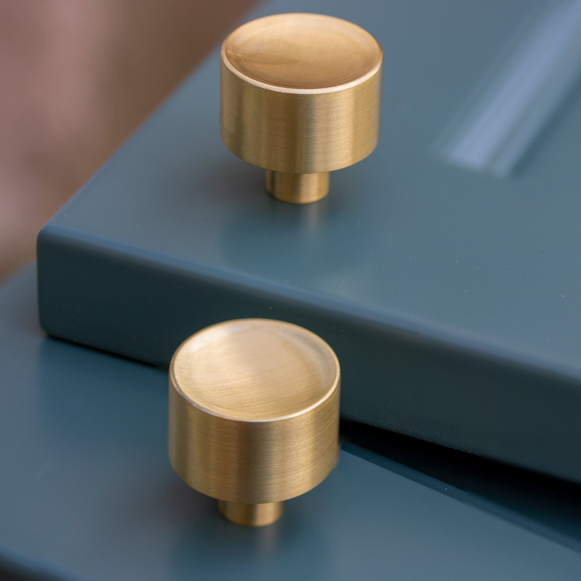 Solid Brass Knob MidCentury Modern Round Concave Etsy