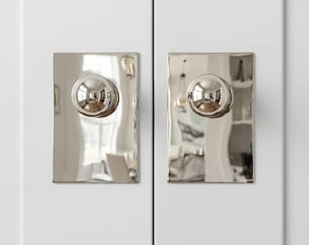 Estate Polished Nickel Brass Cabinet Ball With Backplate (2 Sets)