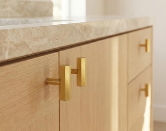 Brushed Brass Hex Knob: Mid-Century Modern Cabinet Hardware