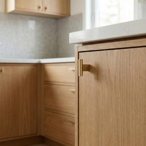 Brushed Brass Gold Cooper T Knob: Mid Century Modern Cabinet Hardware