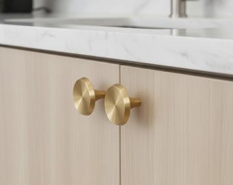 Puxador de latão moderno de meados do século Milan: puxador de gaveta de armário - Enviado dos EUA