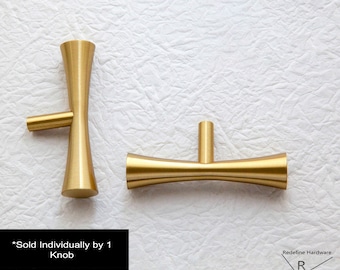 Solid Brass Mid-Century Modern Cabinet Knob - Brushed Gold