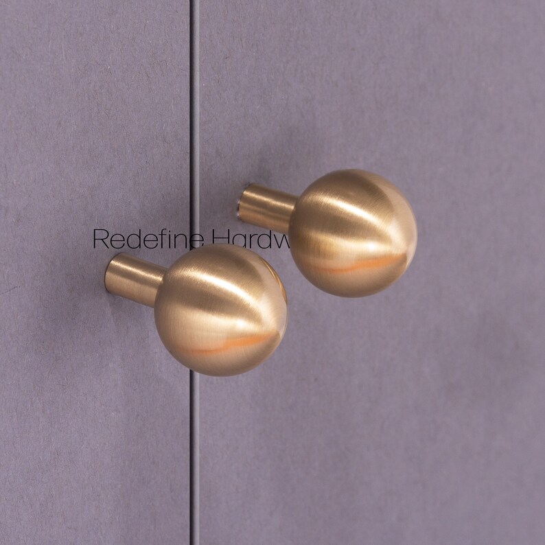 Solid Brass Modern Ball Sphere Knob Brushed Brass for Etsy