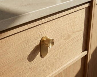 Mid-Century Modern Brushed Brass Concave Cabinet Knob with Backplate EXCLUSIVE