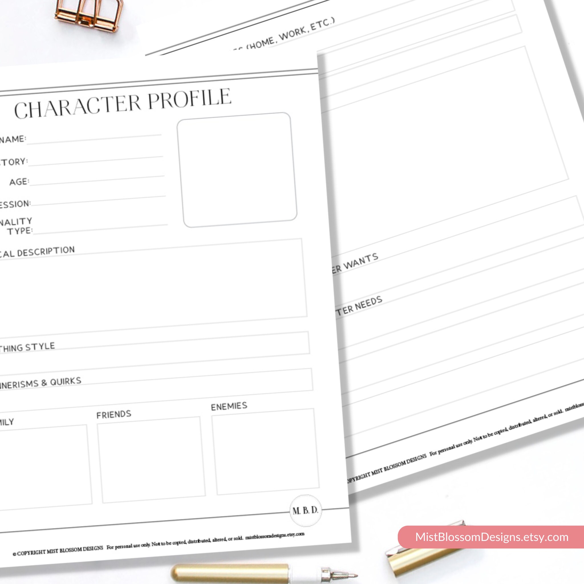 Character Profile Writing Worksheet Character Sketch | Etsy