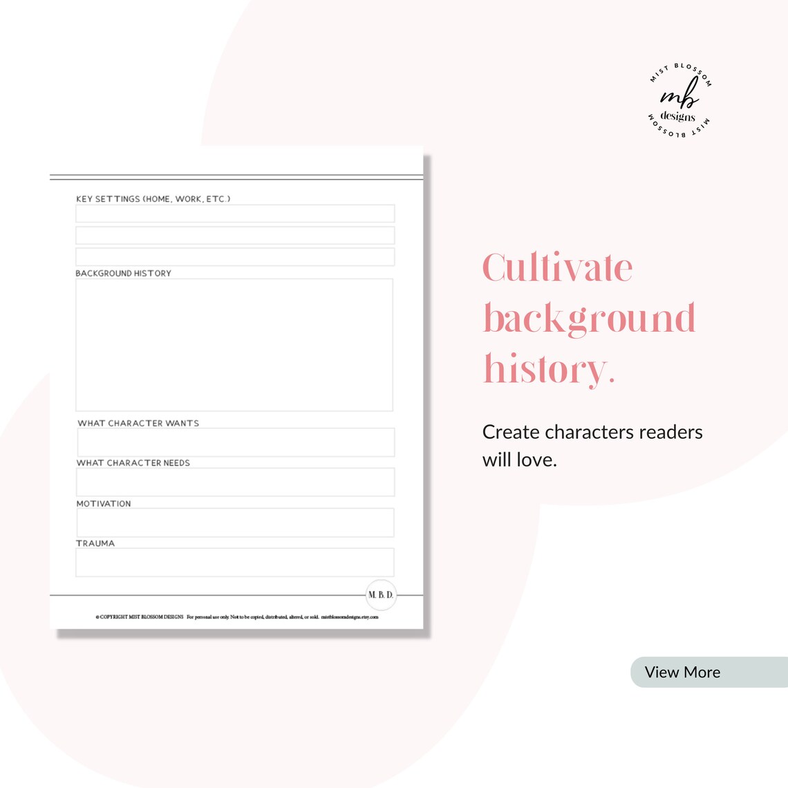 Character Profile Writing Worksheet Character Sketch | Etsy