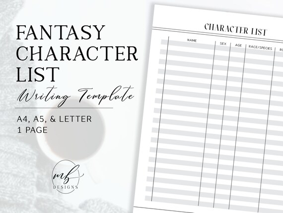 Fantasy Character List Writing Worksheet Writing Printable Etsy
