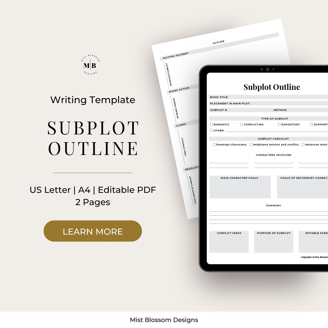 Subplot Outline Novel Template Writing Planner Novel - Etsy
